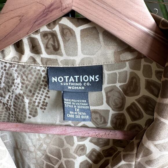 Notations Womens 1X Blouse Animal Print Neutral Top Button Up - Picture 3 of 8